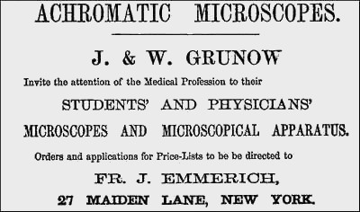 Grunow microscope advertisement 1864